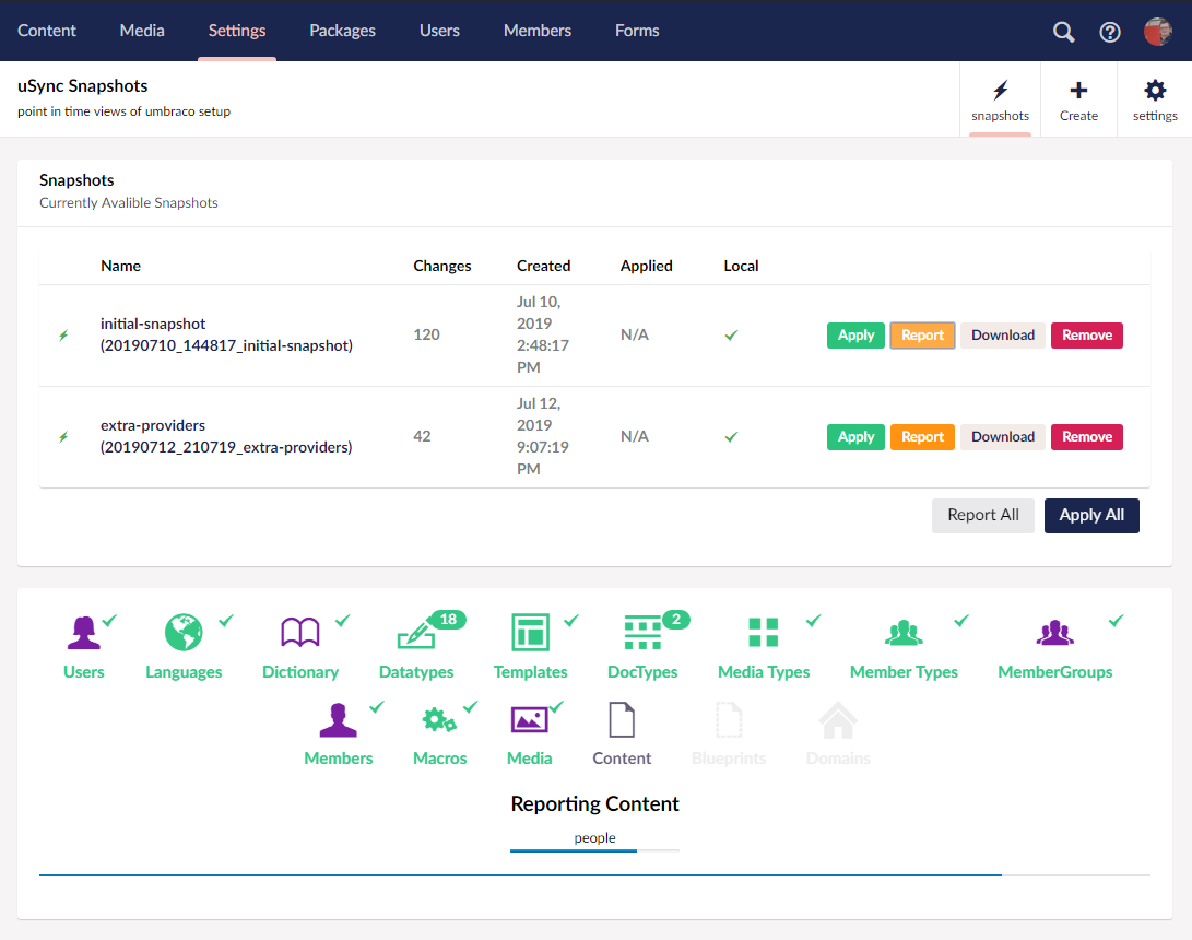 Snapshot Dashboard